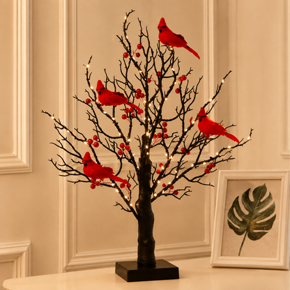 Vintage Light-Up Cardinal Tabletop Tree