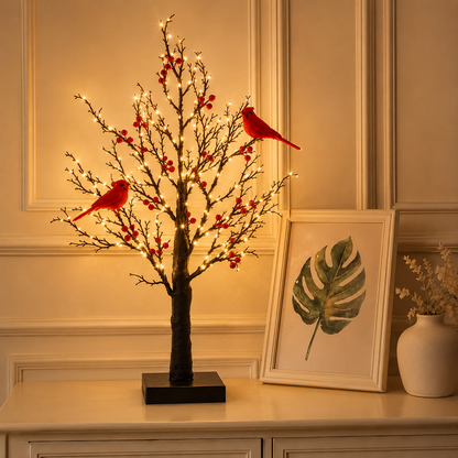 Vintage Light-Up Cardinal Tabletop Tree