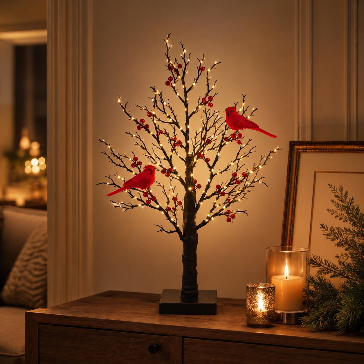 Vintage Light-Up Cardinal Tabletop Tree
