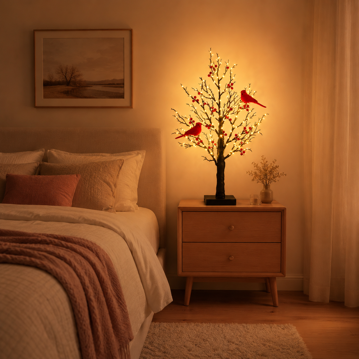 Vintage Light-Up Cardinal Tabletop Tree