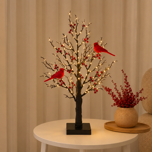 Vintage Light-Up Cardinal Tabletop Tree