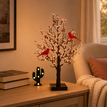 Vintage Light-Up Cardinal Tabletop Tree