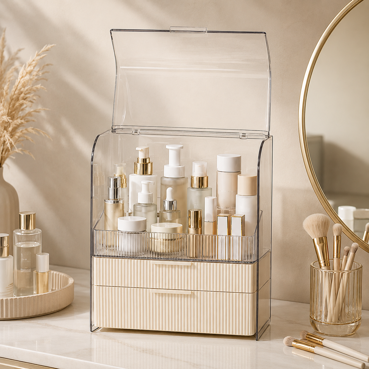 Clear Dustproof Makeup Organizer with Drawers