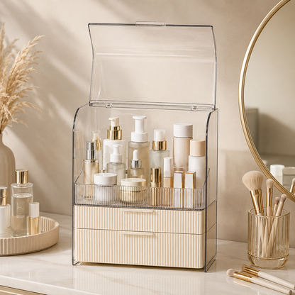 Clear Dustproof Makeup Organizer with Drawers