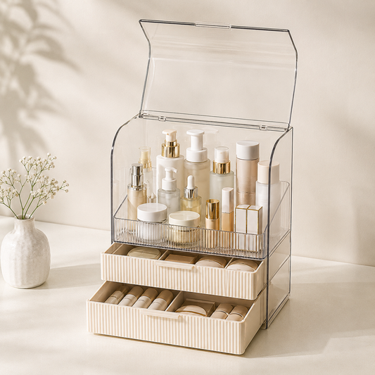 Clear Dustproof Makeup Organizer with Drawers